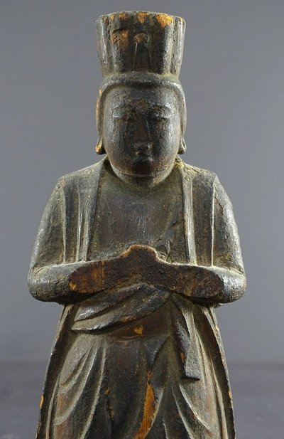 Japon, Début De l'ép. Edo (1603-1868), Rare Et Ancienne Statue Du Dieu Shinto En Bois Sculpté. 