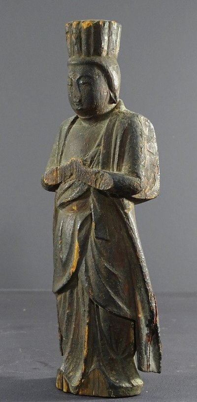 Japon, Début De l'ép. Edo (1603-1868), Rare Et Ancienne Statue Du Dieu Shinto En Bois Sculpté. 