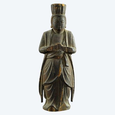 Japon, Début De l'ép. Edo (1603-1868), Rare Et Ancienne Statue Du Dieu Shinto En Bois Sculpté. 