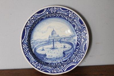 Antike große maiolica Platte 1915 Darstellung von Rom - Petersplatz. Maßnahme 45 Signiert und datiert auf