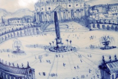 Antike große maiolica Platte 1915 Darstellung von Rom - Petersplatz. Maßnahme 45 Signiert und datiert auf