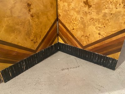 Paravento pieghevole a 4 pannelli Art Déco in legno impiallacciato 1930