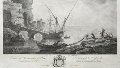 Marine Vue De Marseille Par Jacques Aliamet  d'Après Vernet Gravure Ancienne 18ème