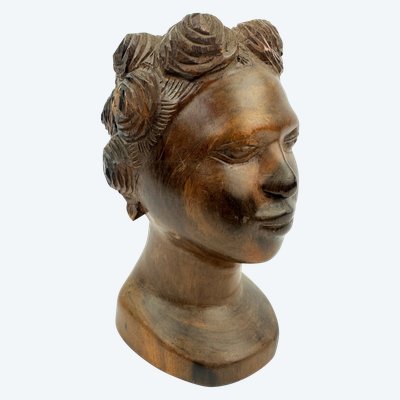 Art tribal, buste en teck vintage