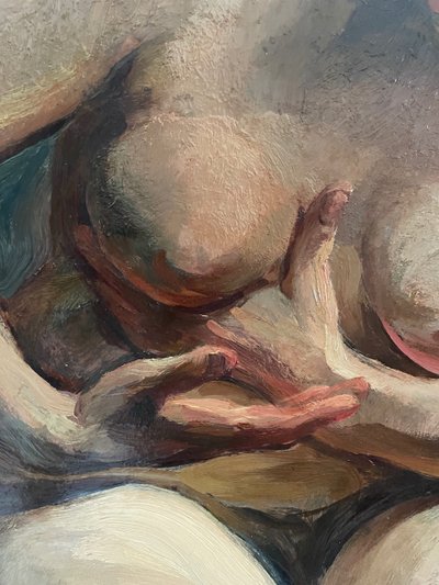 XX th century painting, female nude with folded feet signed Cnockaert