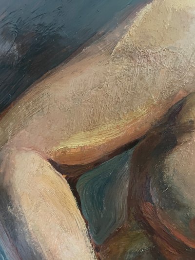 XX th century painting, female nude with folded feet signed Cnockaert