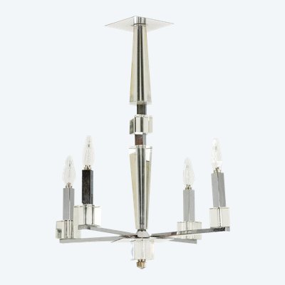 Jacques Adnet. Modernist chandelier in chromed metal. Circa 1940. LS6042309H