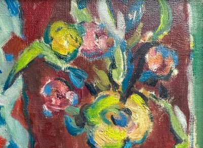 Huile sur toile, «  Bouquet de fleurs »