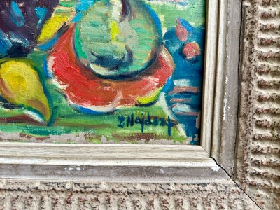 Huile sur toile, «  Bouquet de fleurs »