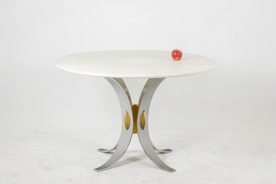Table in white marble and chromed and gilded metal. Circa 1970.  LS60812009H
