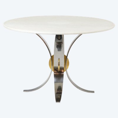 Table in white marble and chromed and gilded metal. Circa 1970.  LS60812009H