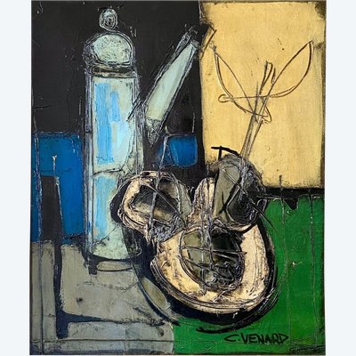 Claude Venard (1913-1999), Tableau Nature Morte à La Cafetière De 1942.