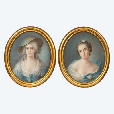 Paire de pastels anciens, France, XIXe siècle.