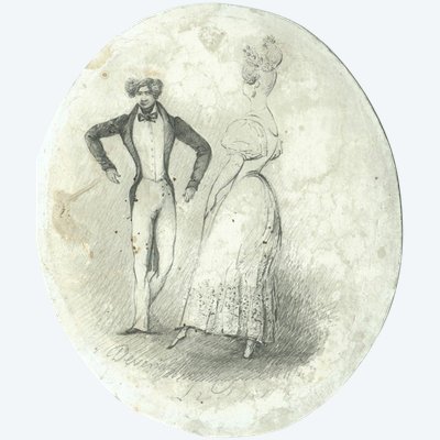 Eugène DEVÉRIA (1808-1865) La danse - Dessin original ancien 