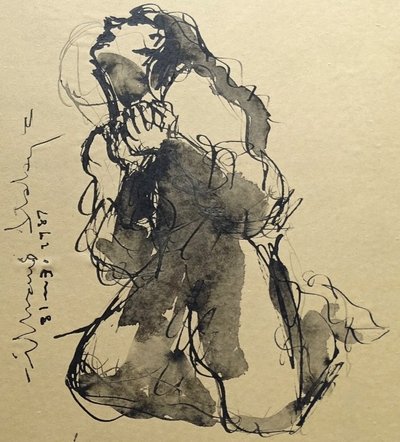 Femme Implorante - Originalzeichnung in Tinte Und Lavis