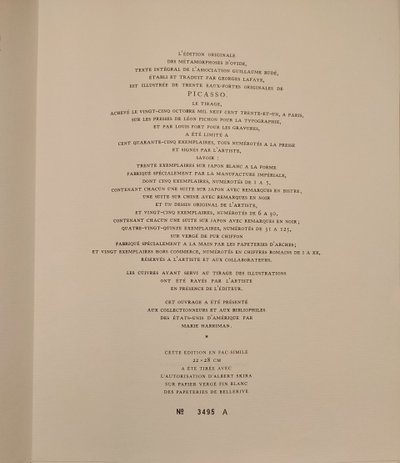 Livre 'Les Métamorphoses d'Ovide' illustrations Picasso éditions Skira vers 1970