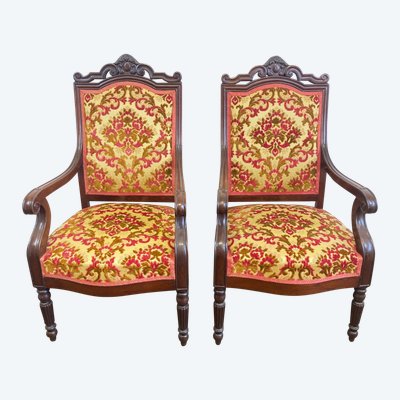 Paire De Fauteuils En Acajou Sculpté Du XIXème Style Louis-Philippe