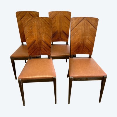 Suite Of Four Art Deco Chairs With Mahogany Backs Circa 1960