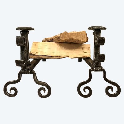 Pair of 18th century wrought iron andirons