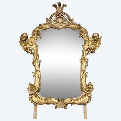 Miroir ancien en bois doré et sculpté. Rome XVIIIe siècle.