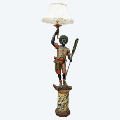 Sculpture/lampe ancienne en bois polychrome. Epoque: début du XXe siècle.