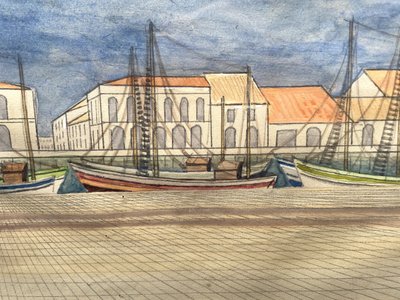 watercolor and pencil by Pierre Charbonnier (1897-1978) on cardboard - southern France.