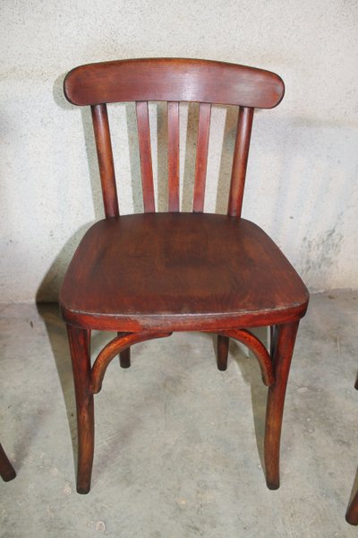 Bakelite-topped bistro table with 4 Art Deco beech chairs