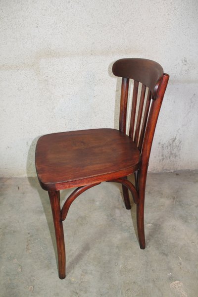 Bakelite-topped bistro table with 4 Art Deco beech chairs