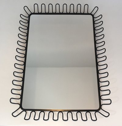 Black Lacquered Metal Mirrors In The Taste Of Jean Royère. Circa 1980