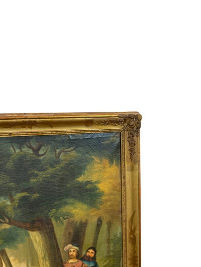 Trumeau En Bois Doré d'époque XIXe Siècle Scène Romantique - 69cm X 140cm