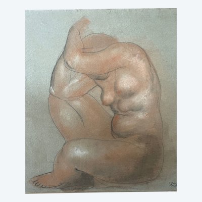 ROCHE Camille (1894-1948) zarter Akt, sitzende Frau Zeichenkohle und Rötel