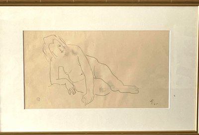 Dessin original,  nu féminin étendu. signé Leopold Survage