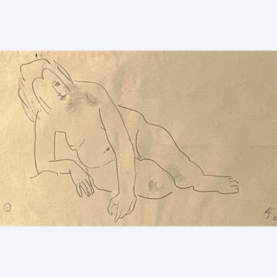 Dessin original,  nu féminin étendu. signé Leopold Survage