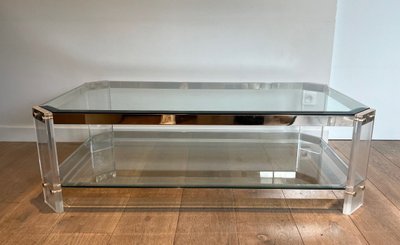 Table Basse Octogonale En Plexiglass Et Chrome. French work by La Maison Jansen. Circa 1970