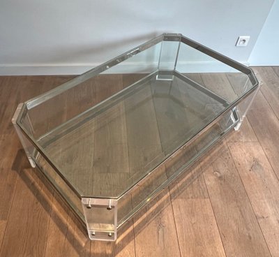 Table Basse Octogonale En Plexiglass Et Chrome. French work by La Maison Jansen. Circa 1970