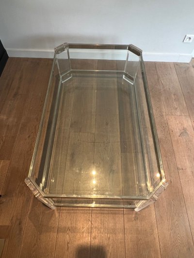 Table Basse Octogonale En Plexiglass Et Chrome. French work by La Maison Jansen. Circa 1970