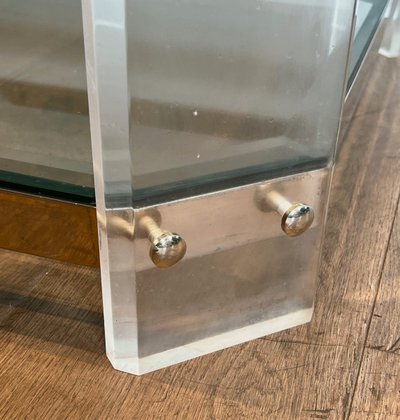 Table Basse Octogonale En Plexiglass Et Chrome. French work by La Maison Jansen. Circa 1970