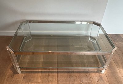 Table Basse Octogonale En Plexiglass Et Chrome. French work by La Maison Jansen. Circa 1970
