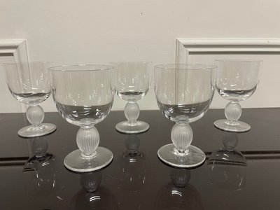 Lalique - Modèle Langeais - 5 Verres à Vin Blanc En Cristal Lalique France H: 12 Cm