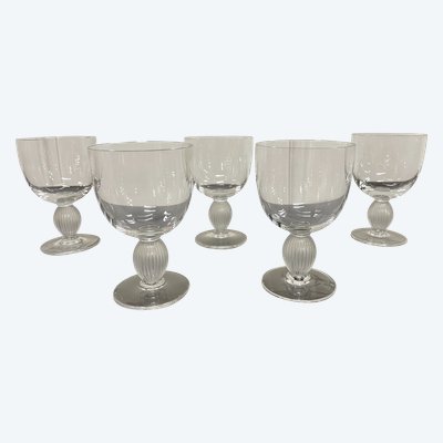 Lalique - Modèle Langeais - 5 Verres à Vin Blanc En Cristal Lalique France H: 12 Cm