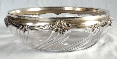 Salatschüssel oder Jugendstil-Schüssel aus Baccarat-Kristall und Sterlingsilber, Minerva-Stempel
