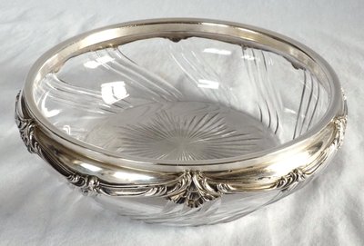 Salatschüssel oder Jugendstil-Schüssel aus Baccarat-Kristall und Sterlingsilber, Minerva-Stempel
