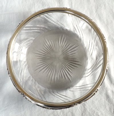 Salatschüssel oder Jugendstil-Schüssel aus Baccarat-Kristall und Sterlingsilber, Minerva-Stempel