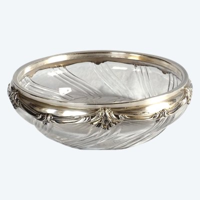Salatschüssel oder Jugendstil-Schüssel aus Baccarat-Kristall und Sterlingsilber, Minerva-Stempel