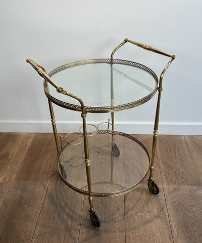 Table Roulante Ronde En Laiton. Travail Français Dans Le Goût De La Maison Jansen. Vers 1940