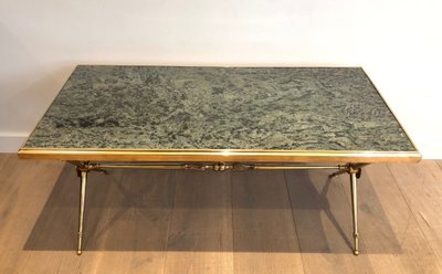 Table Basse De Style Néoclassique En Laiton Et Plateau De Marbre Dans Le Goût De Raymond Subes