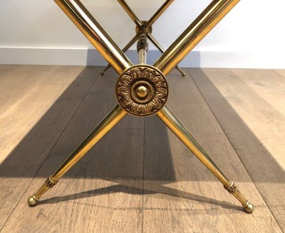Table Basse De Style Néoclassique En Laiton Et Plateau De Marbre Dans Le Goût De Raymond Subes