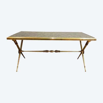 Table Basse De Style Néoclassique En Laiton Et Plateau De Marbre Dans Le Goût De Raymond Subes