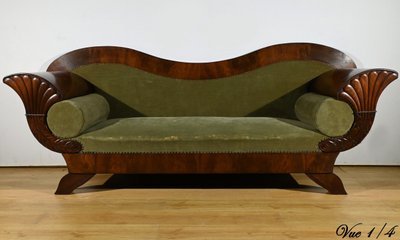 Canapé en Ronce d’Acajou, style Biedermeier – Fin XIXe