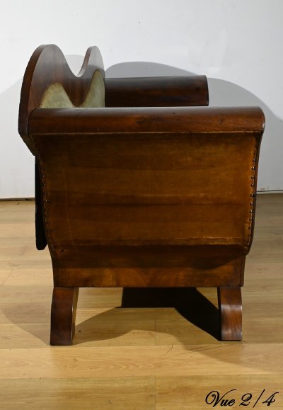 Canapé en Ronce d’Acajou, style Biedermeier – Fin XIXe